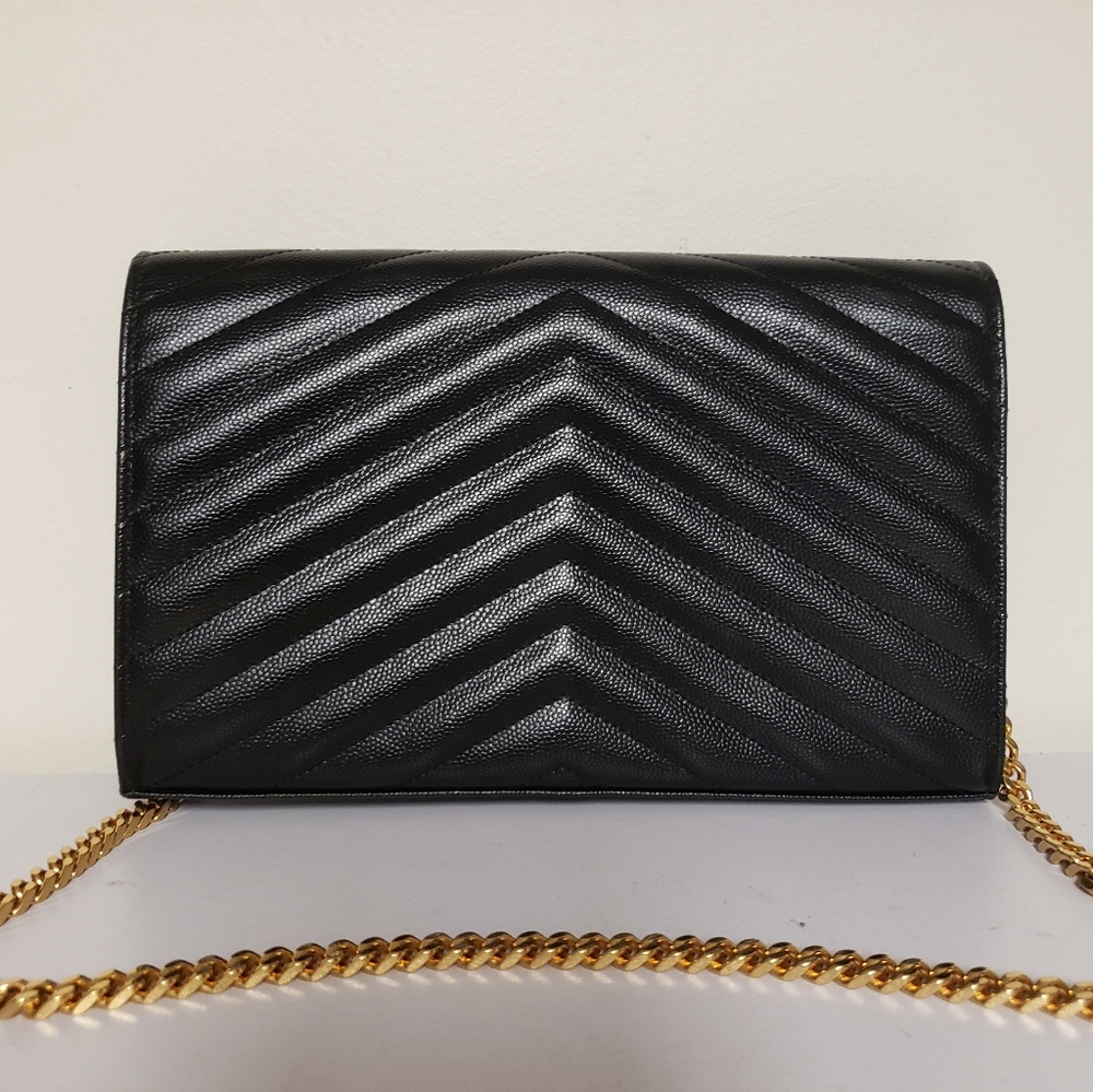 YSL Classic Cassandre Chain Wallet In Grain De Poudre Leather - Picture 6 of 6